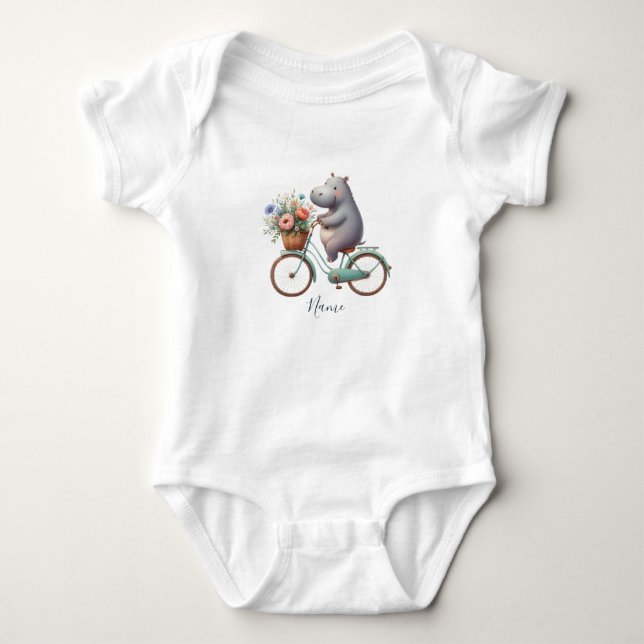 Blommig cykel flodhäst baby body t shirt (Framsida)
