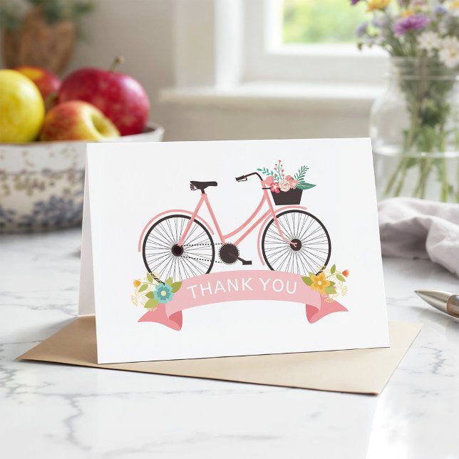 Blommig cykel korallrosa elegant chic tack kort (Skapare uppladdad)