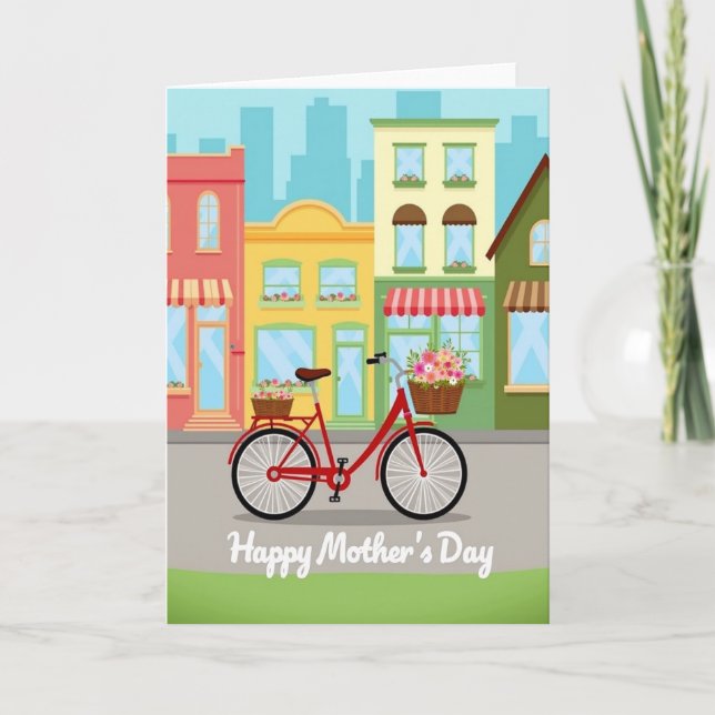 Blommig cykel morsdagskort kort (Framsida)