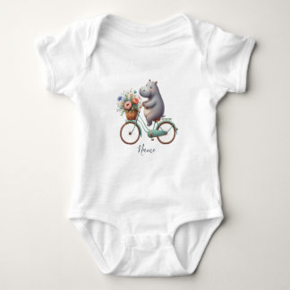 Blommig cykelflodhäst baby bodysuit t shirt