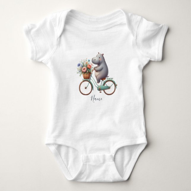Blommig cykelflodhäst babybodysuit t shirt (Framsida)