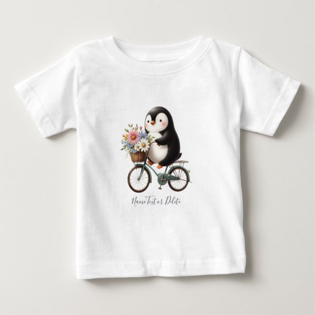 Blommig cykelpingvinbaby T-shirt (Framsida)