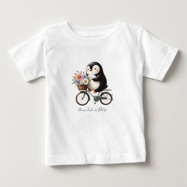 Blommig cykelpingvinbaby-t-shirt t shirt (Framsida)