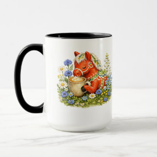 Blommig Dala Häst Kaffe Älskare Konst | Skandinavi Mugg