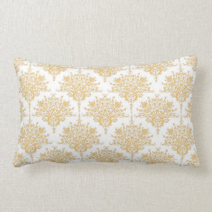 Blommig Damask i gul guld och vit Lumbarkudde