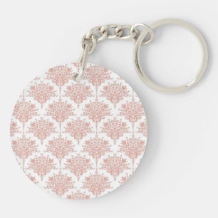 Blommig Damask i Korall och Vit