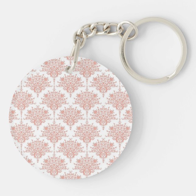 Blommig Damask i Korall och Vit (Baksidan)