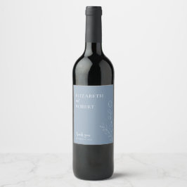Blommig dammig blå elegant minimalistisk bröllop vinflaska etikett