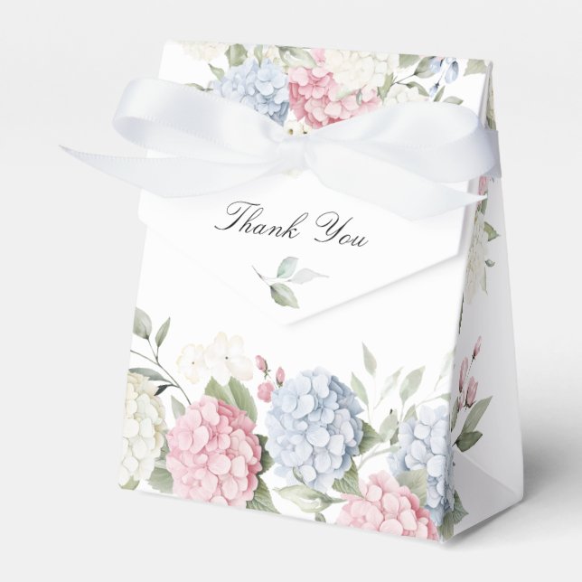 Blommig dammig blå och rosa hydrangea bröllop presentaskar (Framsidan Sidan)
