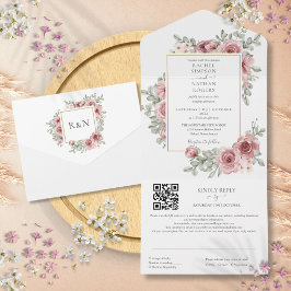 Blommig dammig roséguld geometrisk QR-kod bröllop