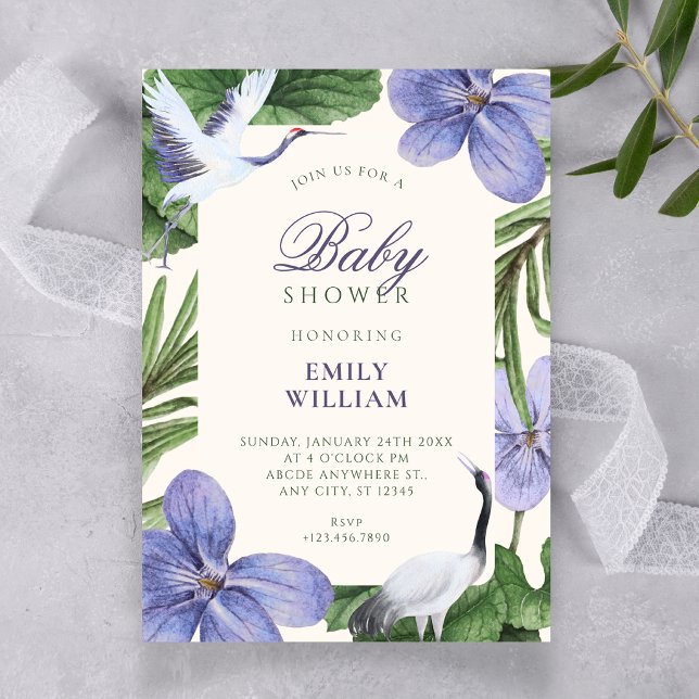 Blommig dekorativ fågel baby shower inbjudningar (Skapare uppladdad)