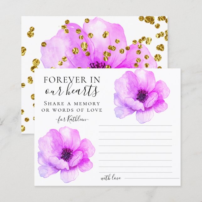 Blommig Dela en Minneskort för Begravningsnärvaro (Fram/baksida)