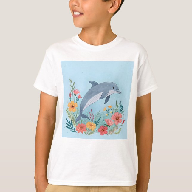 Blommig Delfin T Shirt (Framsida)