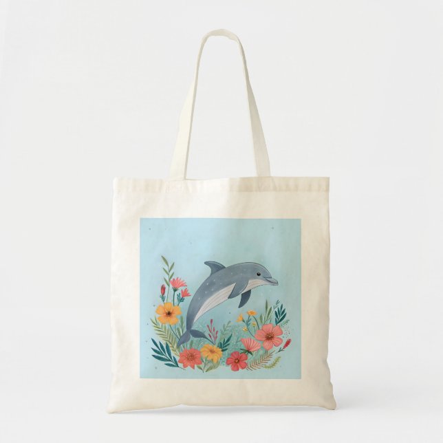 Blommig delfin tygkasse (Framsidan)