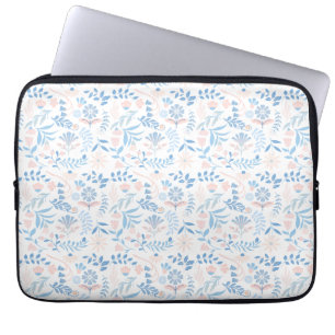 Blommig design boho blocktryck blå rosa flickig laptop fodral