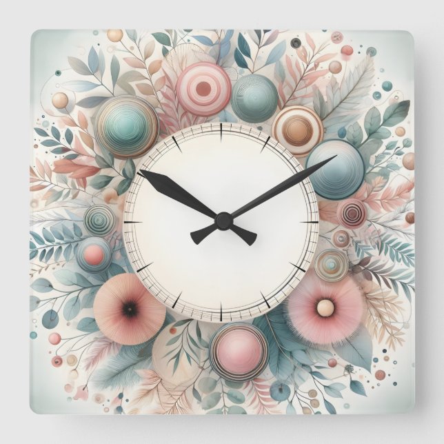 blommig design fyrkantig klocka (Framsida)