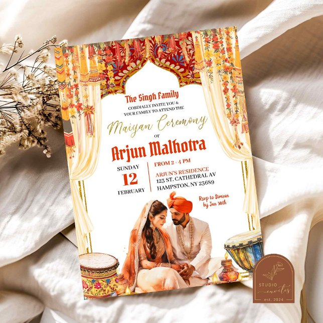 Blommig Dholki Maiyan-ceremoni Inbjudningar (Skapare uppladdad)