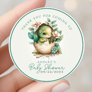 Blommig Dinoägg Vattenfärg Baby Shower Tack Runt Klistermärke