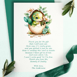 Blommig dinosaurieägg baby shower tack kort