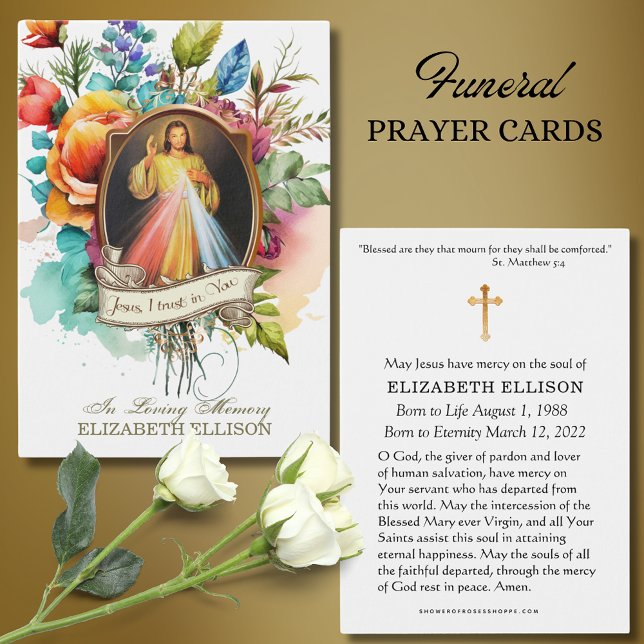 Blommig Divine Mercy Jesus Begravningskort Visitkort (Skapare uppladdad)