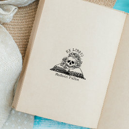 Blommig Dödskalle Ex Libris Biblioteksbok Stämpel