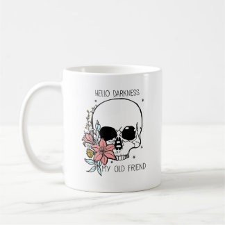 Blommig Dödskalle Goth "Hello Darkness" Konst Kaffemugg