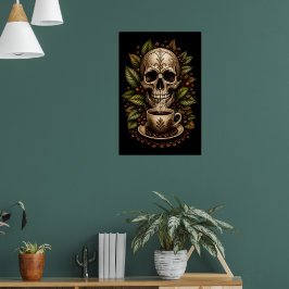 Blommig Dödskalle Gotisk Vintage Grafisk T-Shirt Poster