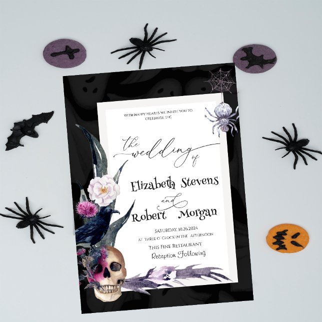 Blommig Dödskalle Halloween Bröllop Inbjudningar (Skapare uppladdad)