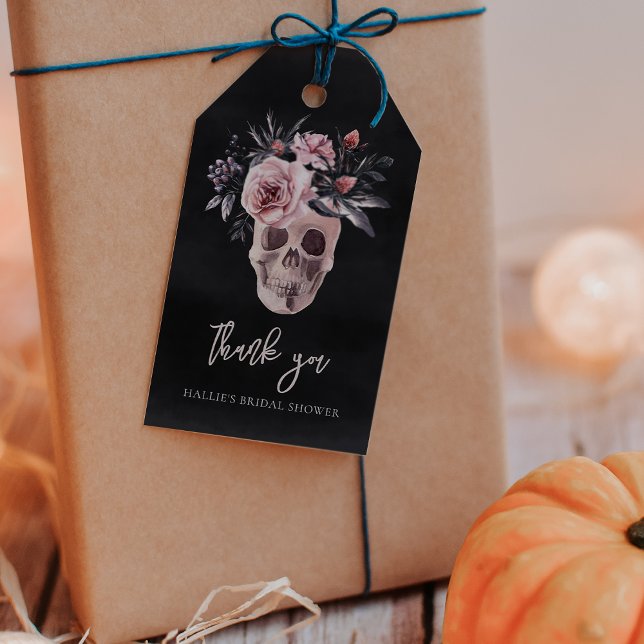 Blommig Dödskalle Halloween Bröllopsdusch Förmån Presentetikett (Skapare uppladdad)