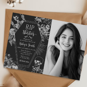 Blommig dödskalle RIP trettioårs 40-års födelsedag Inbjudningar