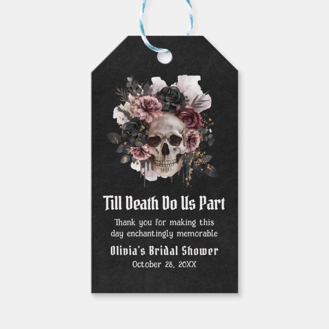 Blommig Dödskalle Tills Döden Skiljer Oss Åt Bröll Presentetikett (Framsidan)