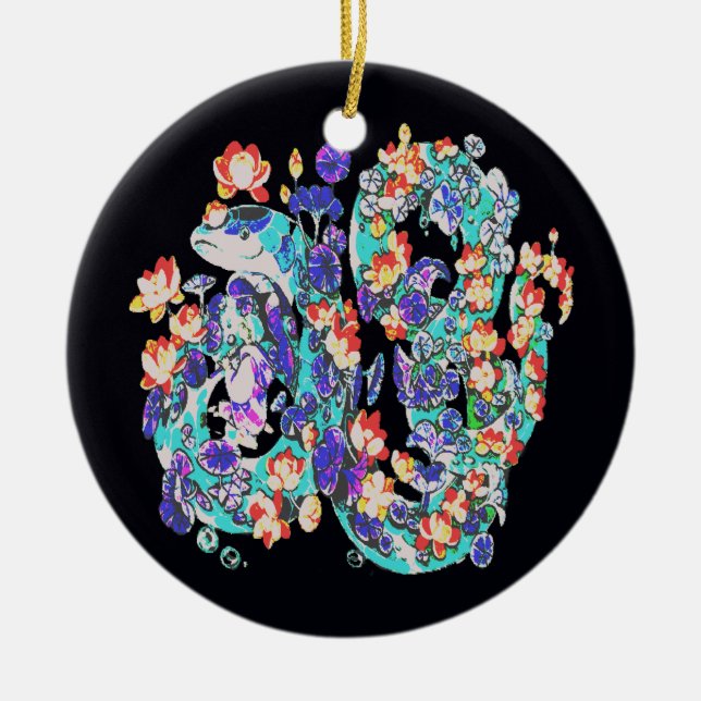 blommig drake julgransprydnad keramik (Framsidan)