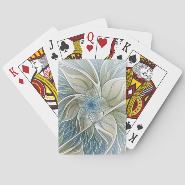 Blommig dröm-mönster abstrakt blå khaki fraktal casinokort (Baksidan)