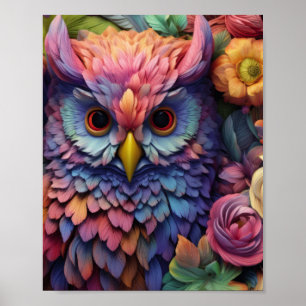 Blommig Drömuggla – Färgrik Fantasifågelkonst Poster