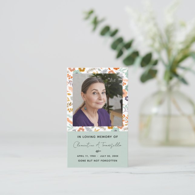 Blommig Duva Begravnings Minnes Högtidlig Bön Foto Visitkort (Stående Fram)