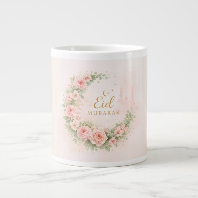 Blommig Eid Mubarak-mugg – Rosa islamisk present f Jumbo Mugg (Framsidan)