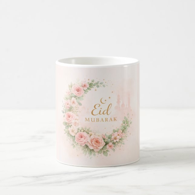 Blommig Eid Mubarak-mugg – Rosa islamisk present f Kaffemugg (Center)