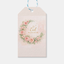 Blommig Eid Mubarak – Rosa islamisk gåva f Presentetikett