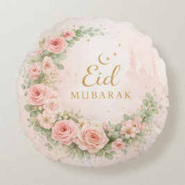 Blommig Eid Mubarak – Rosa islamisk gåva f Rund Kudde