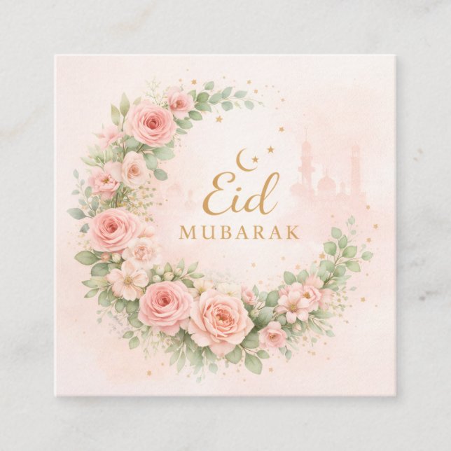 Blommig Eid Mubarak – Rosenskiftande Islamskt Gåva Tilläggskort (Framsida)