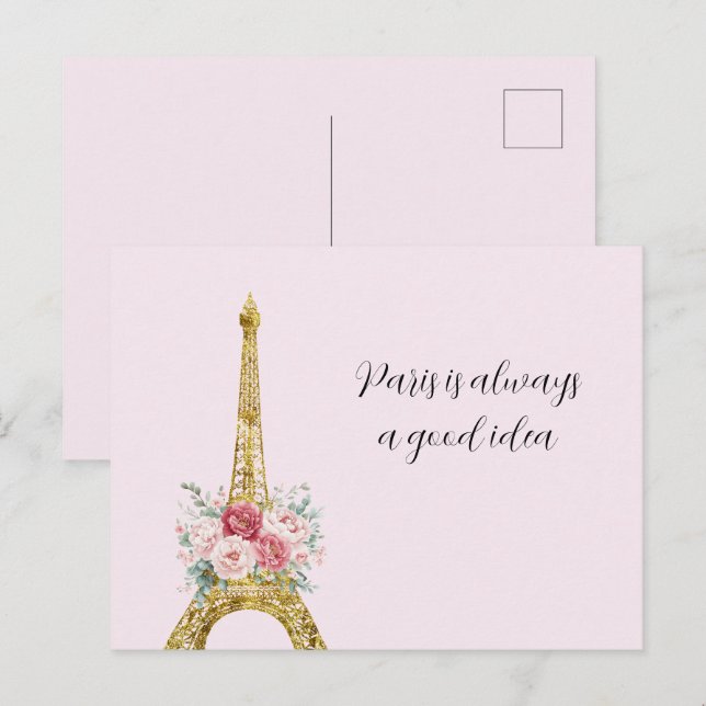 Blommig Eiffeltorn Paris är Alltid En Bra Idé Vykort (Fram/baksida)