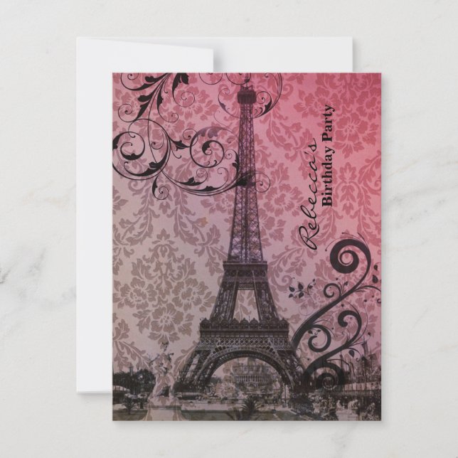 blommig eiffeltorn Paris födelsedagsfest Inbjudningar (Framsida)