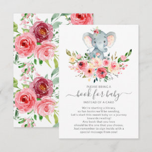 Blommig Elefant Baby Shower Bok för Bebis Tilläggskort