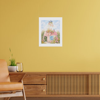 Blommig Elefant Stuga Konsttryck Poster