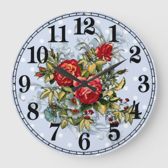 Blommig elegans 10,75" rund akrylväggklocka stor klocka (Framsida)