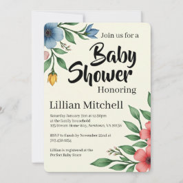 Blommig Elegans Baby Shower Inbjudan