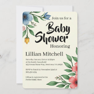Blommig Elegans Baby Shower Inbjudan