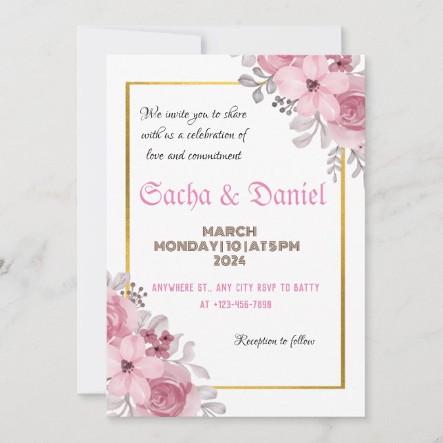 "Blommig Elegans: Bröllopskort Inbjudningar (Framsida)