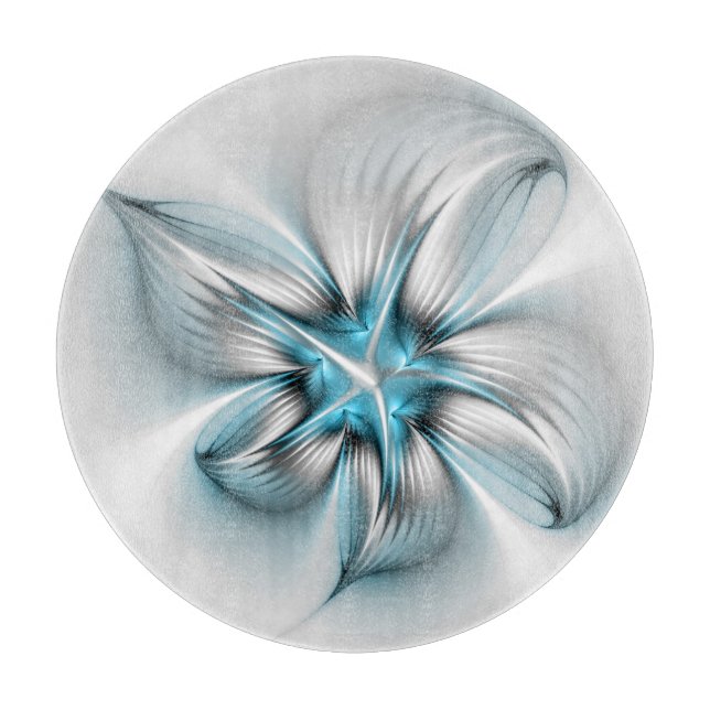 Blommig Elegans Modern Abstrakt Blå Fraktal Konst (Framsidan)