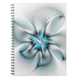 Blommig Elegans Modern Abstrakt Blå Fraktal Konst Anteckningsbok